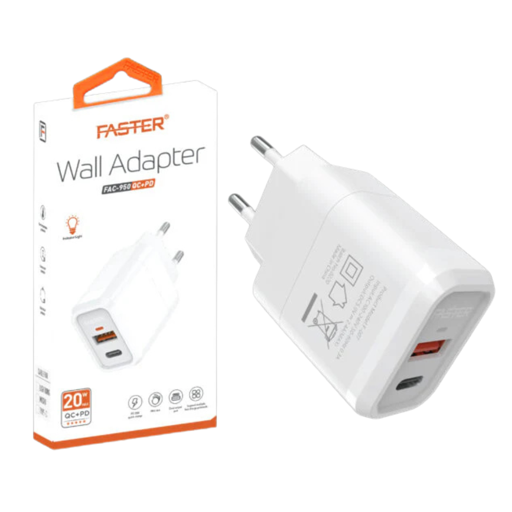 FASTER FAC-950 QC+PD Dual Port Fast Wall Charger